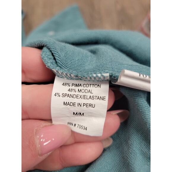 Orvis Relaxed V-Neck Three Quarter Sleeve Perfect Tee Green/Blue Shirt Medium - Picture 3 of 4